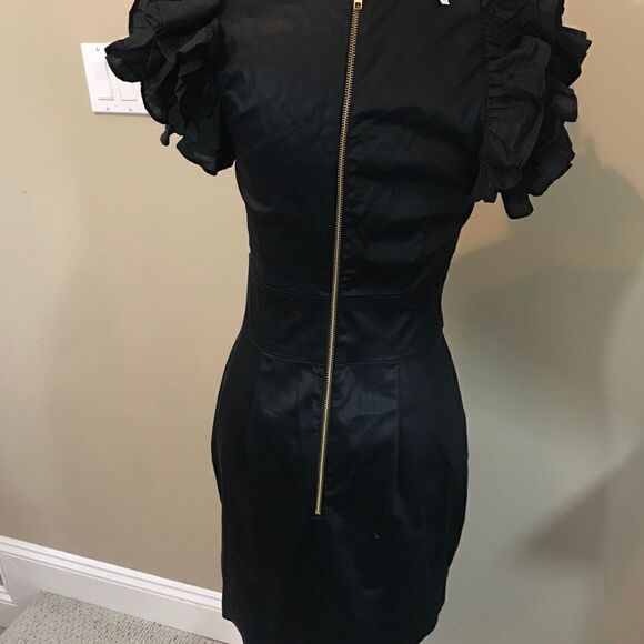 French Connection Flared Sleeve Black Dress Sz 4 - Picture 7 of 8